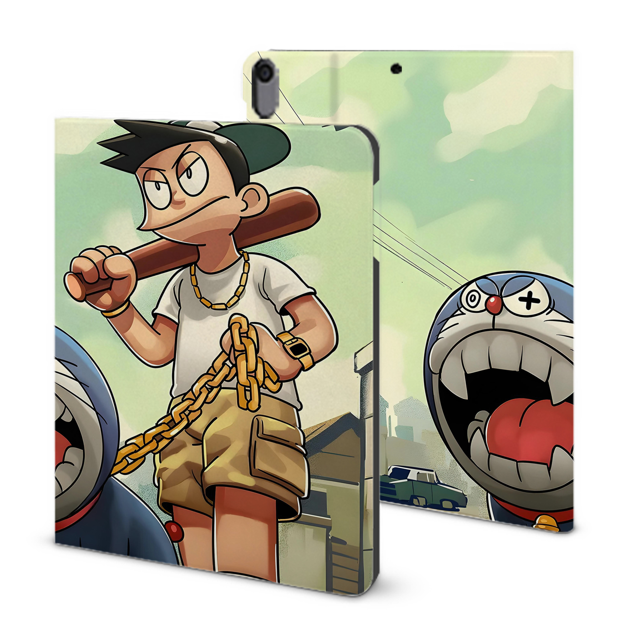 （画像用） ドラえもん Doraemon IPad ケース ブック型 PUレザー TPU 耐衝撃 軽量 薄型 ペン収納なし 全面保護 IPad 各モデル対応